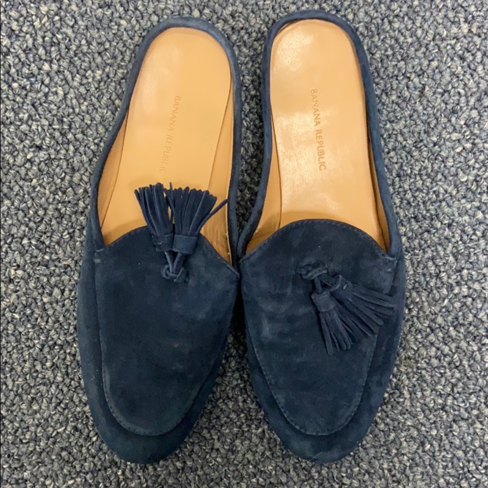Blue suede loafers